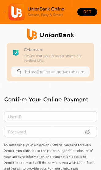 🏷Step 3: Players log in to their UnionBank account and make payments.